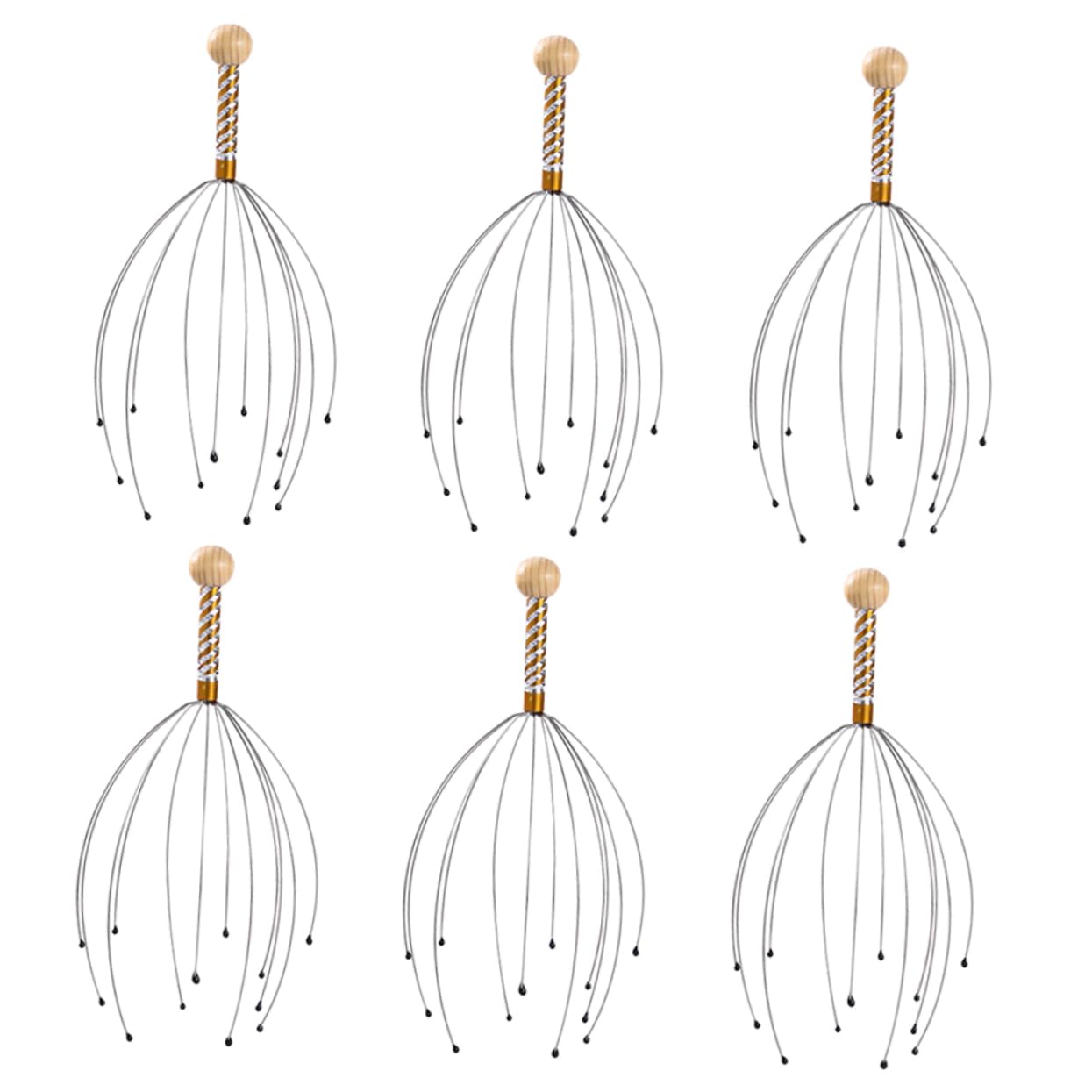 6 Masajeadores de Cabeza con Forma de Octópodo de Acero y Madera, Alivio del Estrés y Puntas Suaves para Masaje en Brazos y Pies, Diseño Ligero y Portátil Color Aleatorio