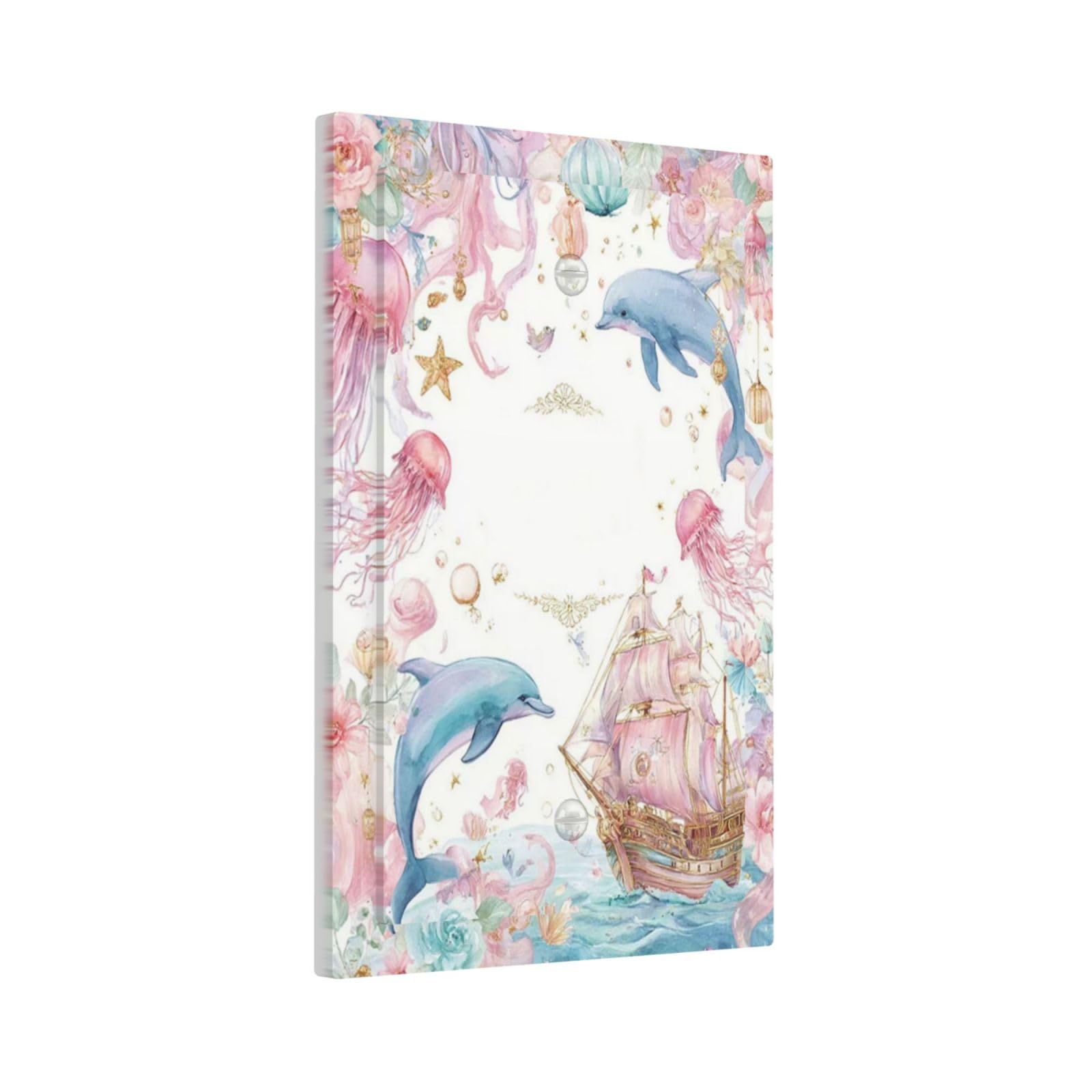 Yamxbfa Whimsical Pink Pirate Ship Dolphin Jellyfish Decorative Light Switch Cover Plate 1 Gang No Device Single Blank Outlet Covers Wall Plates For Electrical Faceplate For Nursery Decor