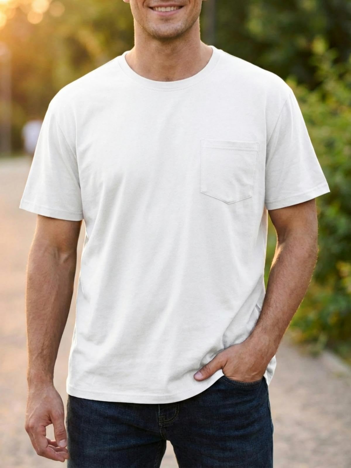 Men's Casual T Shirt Short Sleeve Breathable Basic Tee with Pocket for Travel