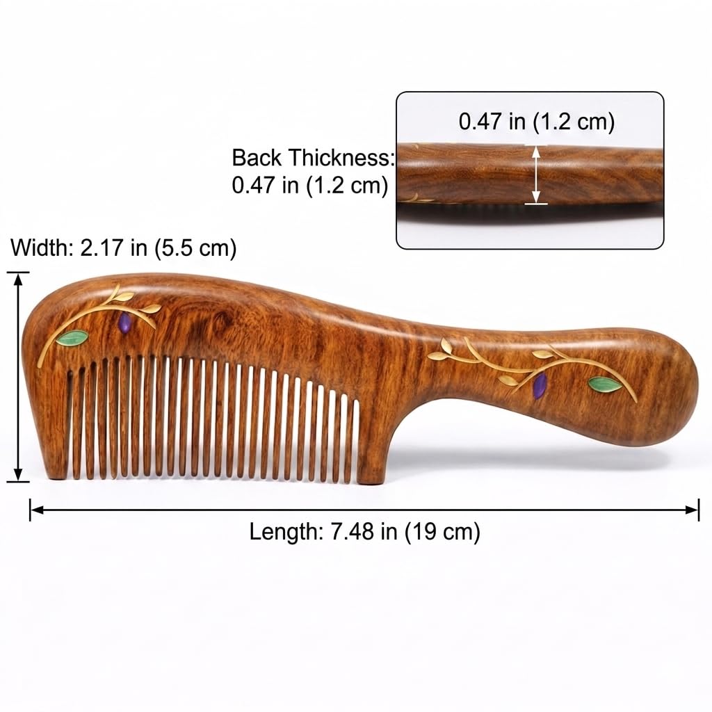 Peine de madera de sándalo, hecho a mano, peine de madera de sándalo, antiestático, peine de pelo de dientes finos para mujeres, peine para barba, buen regalo (Forever Young)