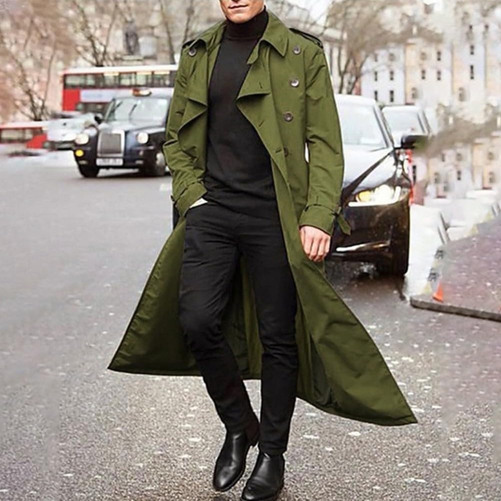 Trendy Herren Winter Langer Trenchcoat Lockere Parka Jacke für Partys und Geschäftskleidung (M Grün)