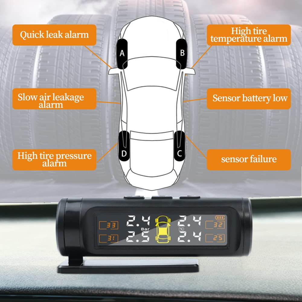 Sensor de presión de neumáticos IP67 Sistema de Monitoreo de Presión de Llantas Monitor Detector Oculto Universal Externo para Coche Auto con válvula Externa