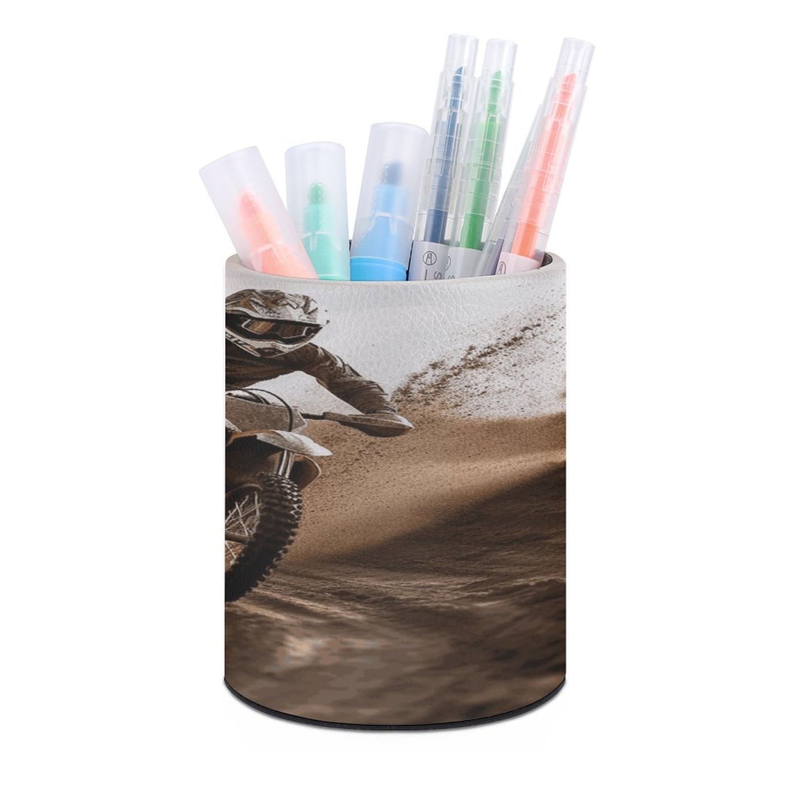 LDGSUPH Motocross Round Pen Holder Leather Pen Cup Pencil Cup Pen Organizer Pencil Holder for Desk Organizer Pencil Organizers Makeup Brush Holders for Home Office Gift