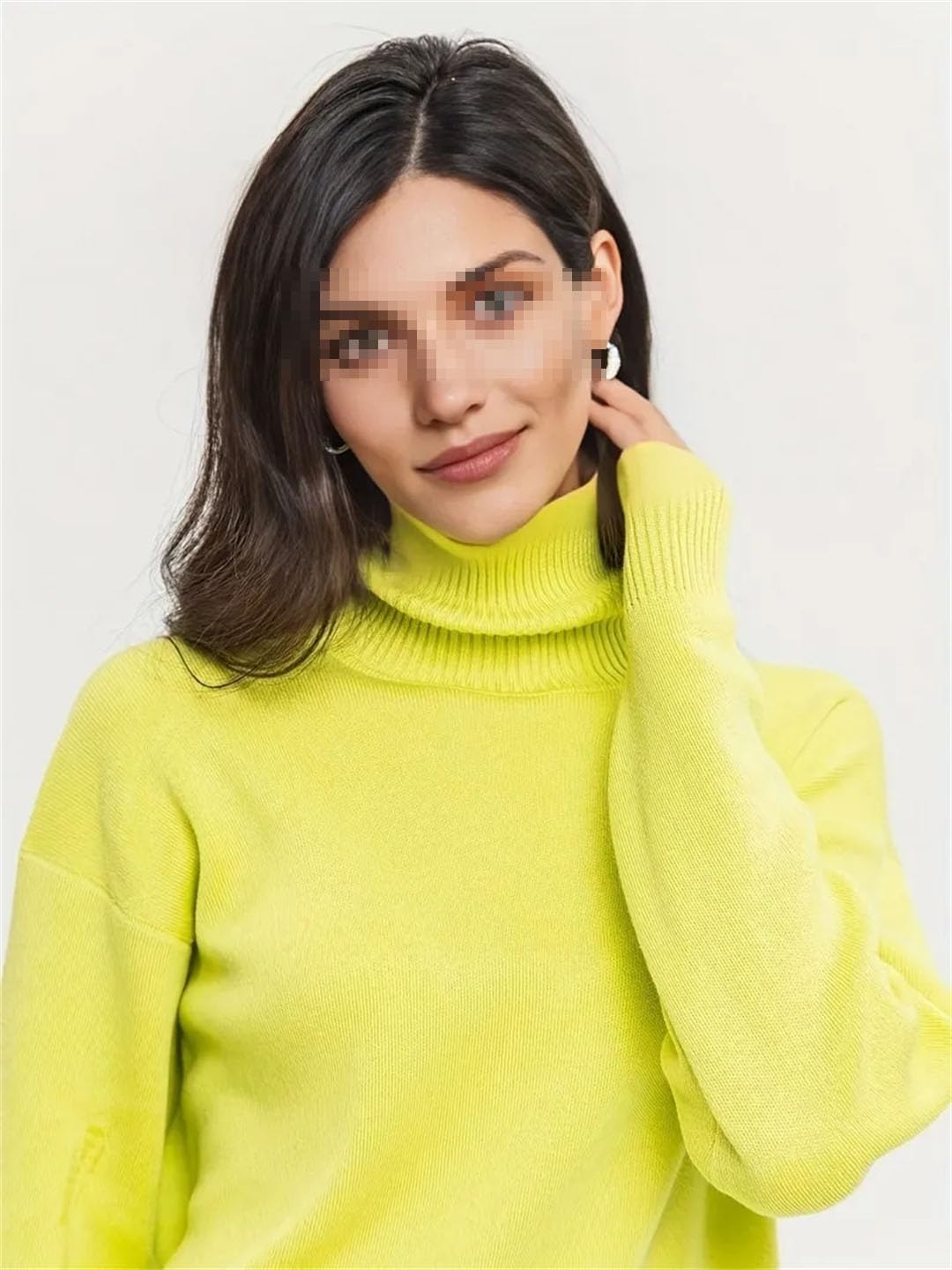 Maglione da donna a collo alto, a maniche lunghe, lavorato a maglia