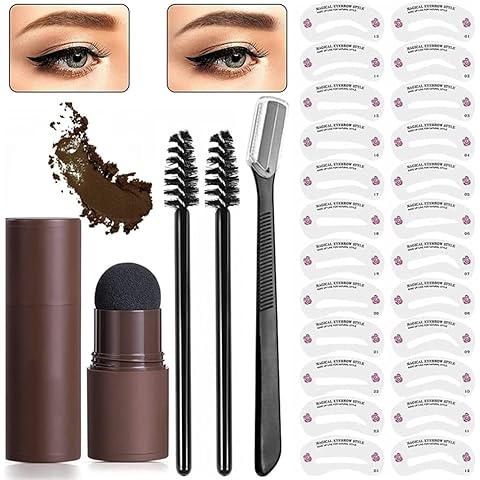 Magnesis Eyebrow Stamp,Eyebrow Stencil,Eyebrow Stamping Kit for Perfect Eyebrow Makeup,24 Reusable Brow Stencils,Easy to Use(Dark brown), 28 Piece Set Cover