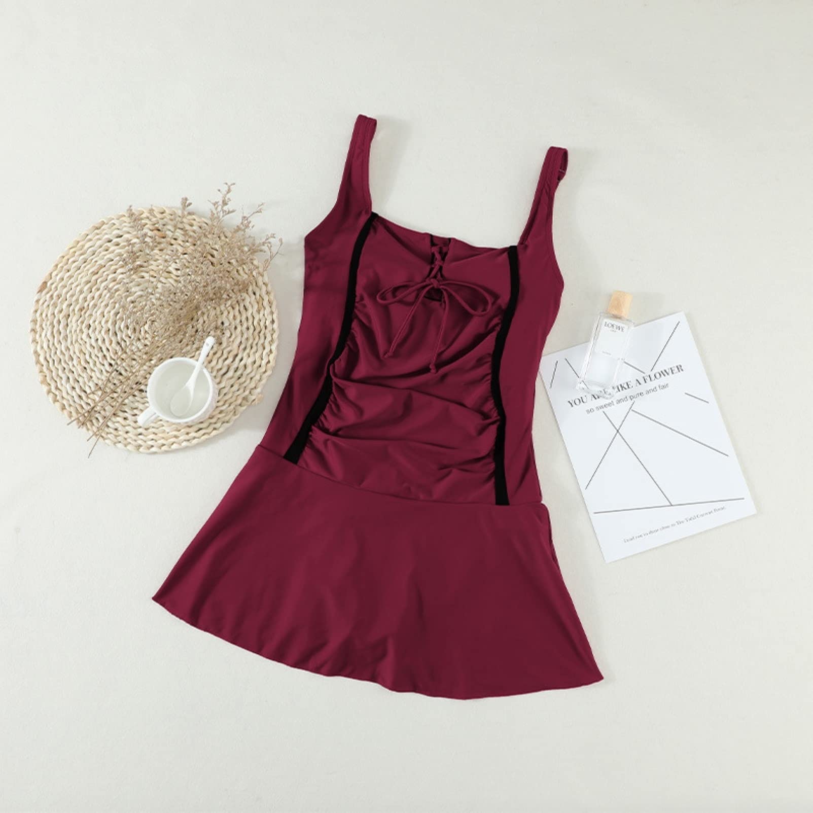 Weibliche Einteilige Badeanzug Sommer Schwimmrock inklusive Höschen Badeanzug Tropischer Urlaub Sommer Reise Ferry Bodysuit (Color : Red, Size : XS)