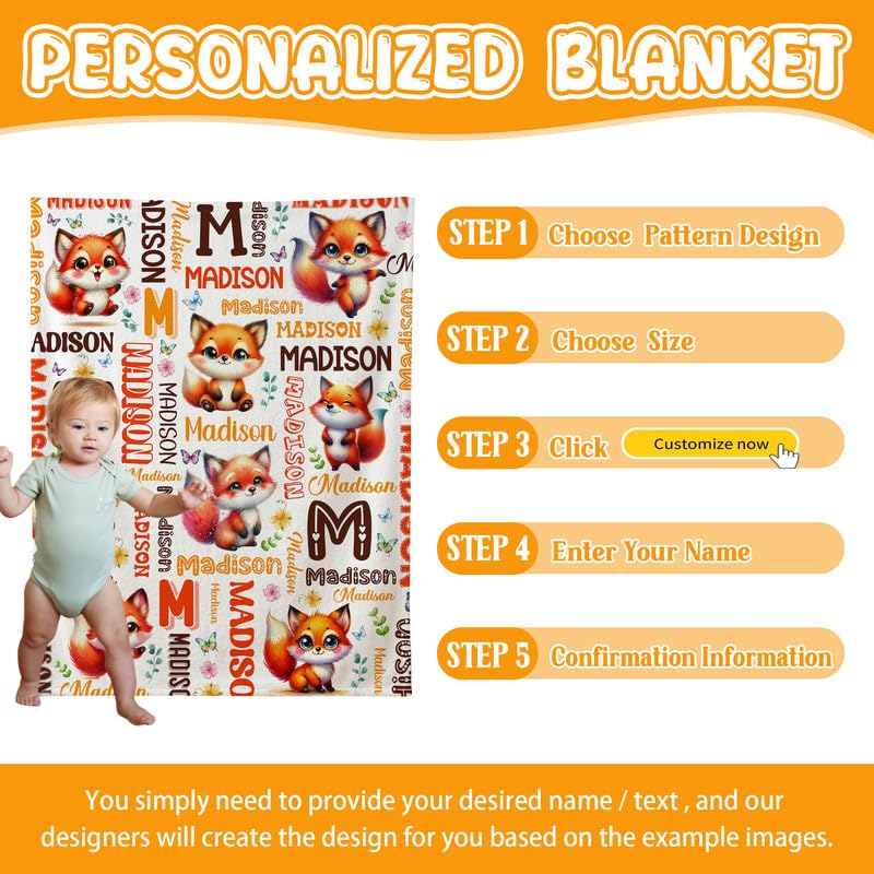 Image of Custom Fox Blanket for Boys Girls,Ultra Soft Personalized Gifts Baby Blanket,Customized Throw for Toddlers Newborn Stroller Crib,50 inchx60 inch