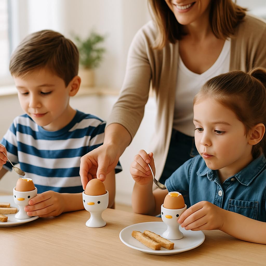 Divertida huevera de Pato, Juego de Regalo de 3 hueveras de Pollito Lindo, Soporte para Huevos hervidos de cerámica de Seguridad esmaltado Hecho a Mano, Cocina para Desayuno.