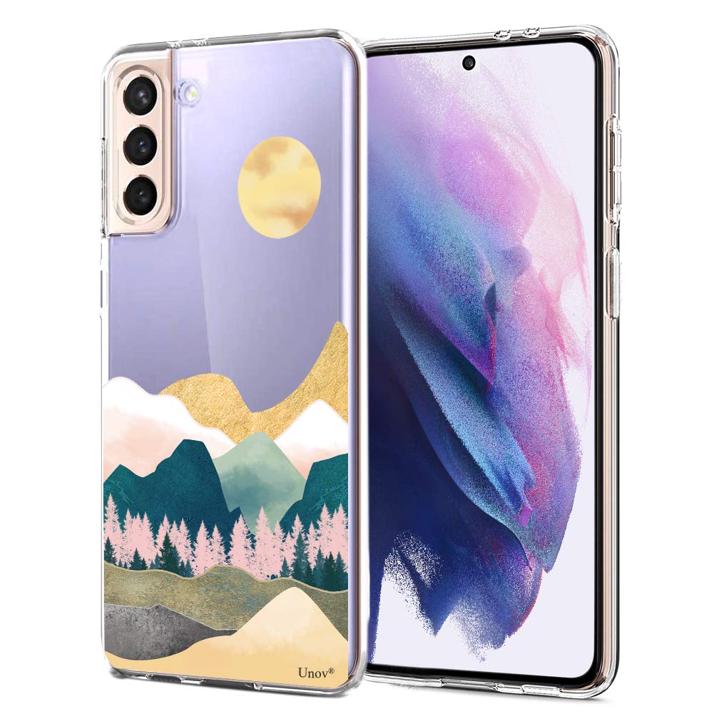 Unov Case Compatible with Galaxy S21 Case Clear with Design Soft TPU Shock Absorption Slim Embossed Pattern Protective Back Cover (Sierra Mountains)
