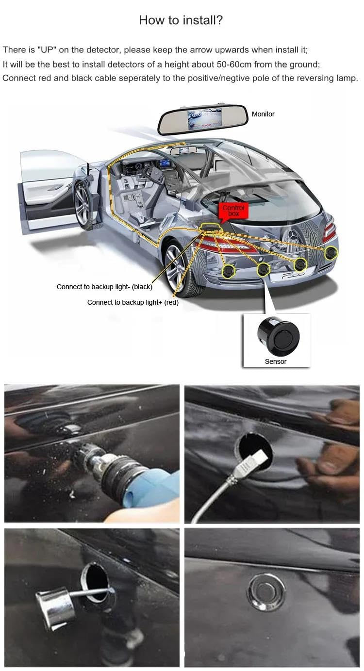 Radar De Recul Voiture Radar De Recul Vidéo De Voiture 4 Capteurs Vue Arrière Sauvegarde Sécurité Alarme Sonore Alarme pour Moniteur Inverse ArrièRe Capteurs Kit(Vert)