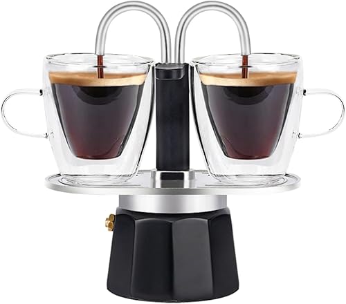 Miniatura 15 de -Mini Express Swiss Single Tube Moka Pot Aluminio Rojo, El juego Moka incluye una taza de doble pared de 3 onzas, disfruta de un delicioso café en