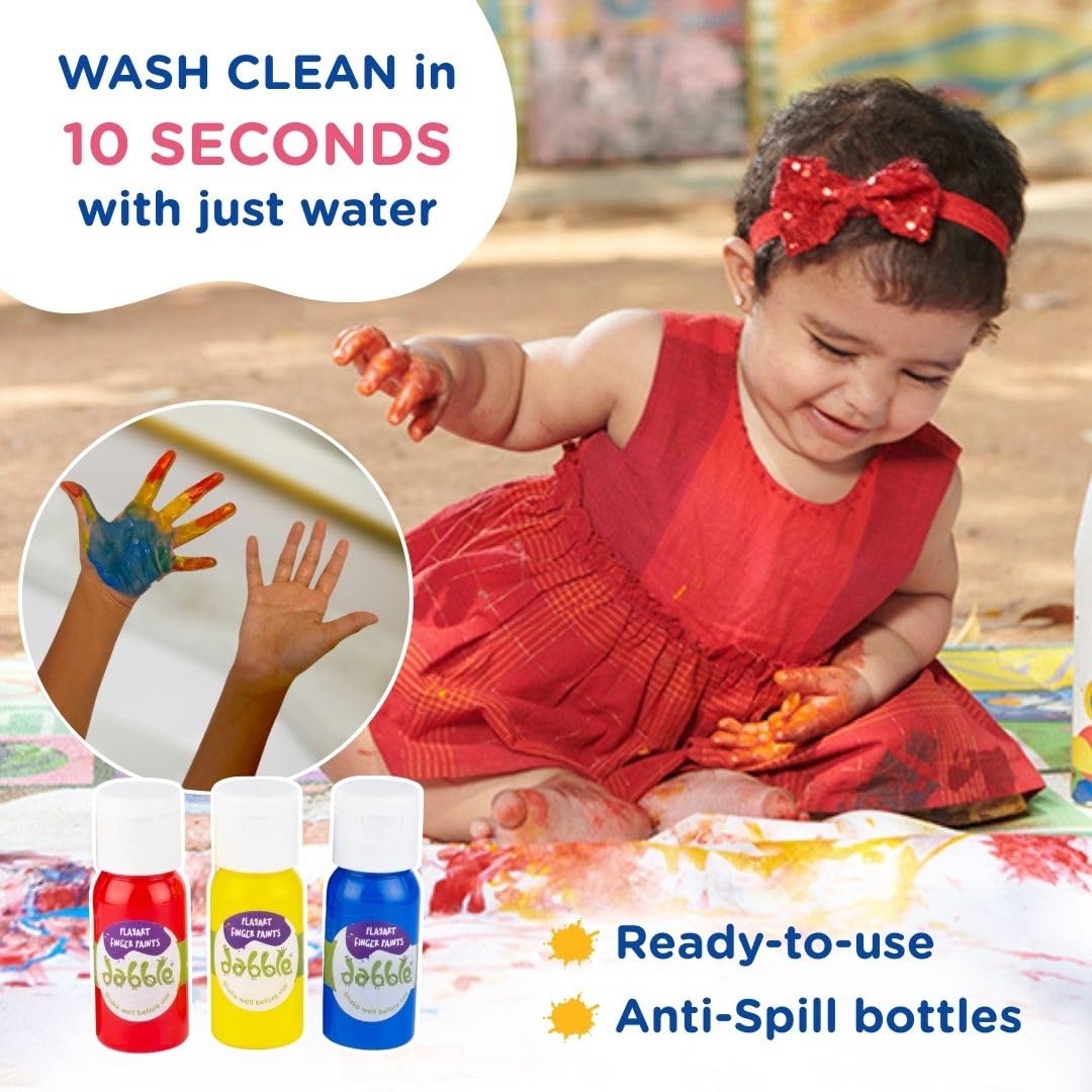 dabble Starter Painting Fun Pack | Non-Toxic Finger Paint for Kids | Safe & Natural Colours for 1.5 Years+ | Washable Finger Paints | Colour Learning & Sensory Play Gift | Multi-Sensory Paint Set