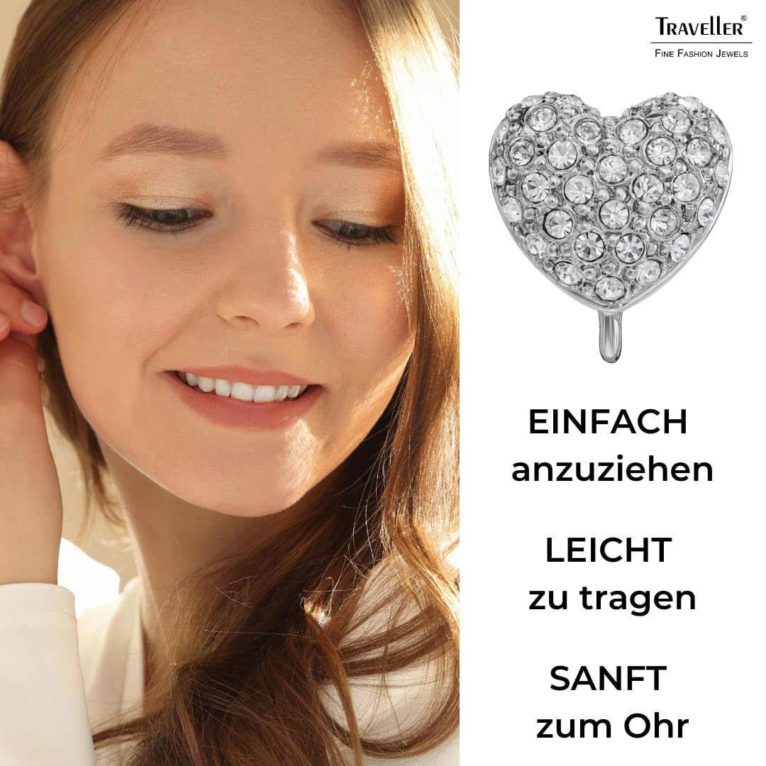 Traveller Ohrclip - Damen - Silberfarben - Herz - Kristalle - 11 x 10 mm - Platiniert - 157797
