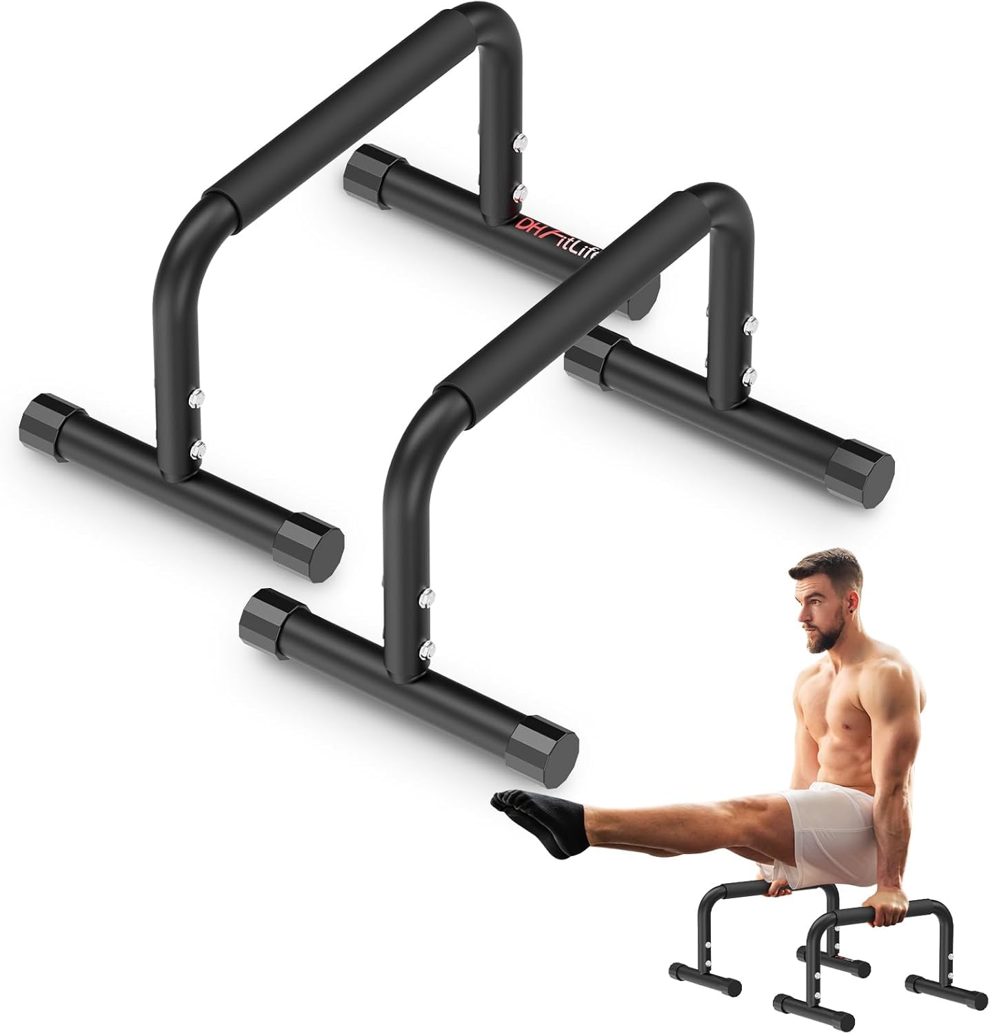DH FitLife Barres parallettes calisthenics réglables 30–35 cm | Poignées de pompes 2 hauteurs | Dip bar 200 kg pour musculation, fitness & street workout | Utilisation intérieur & extérieur