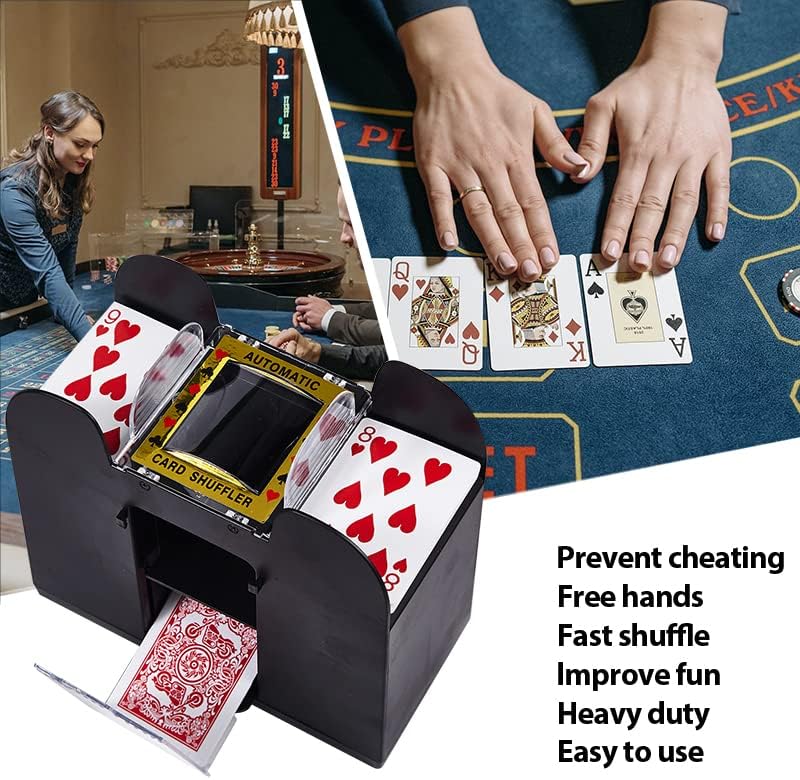 Miniatura 7 de Barajador automático de cartas de 6 barajas, barajador eléctrico con USBbatería - Accesorios de mesa de juego de cartas de casino para viajes, ONU,