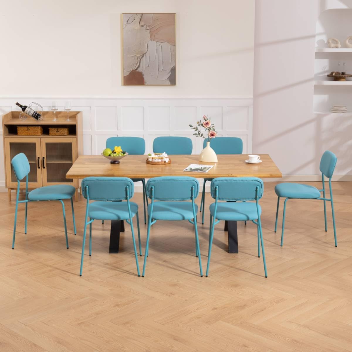 Stackable Dining Chairs Set of 4, Stack Chair with Padded Seat & Back, 4-Pack Indoor Stacking Chairs for Waiting Room, Classroom, Church, Lobby and Restaurant, Blue.