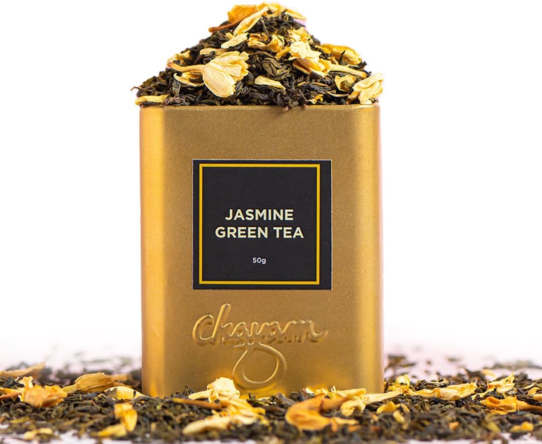 CHAYAMJasmine Green Tea - 50g | Premium Tin Caddy | Pure Jasmine Flower | Aromatic Green Tea | 100% Natural Ingredients | Brew Hot or Cold