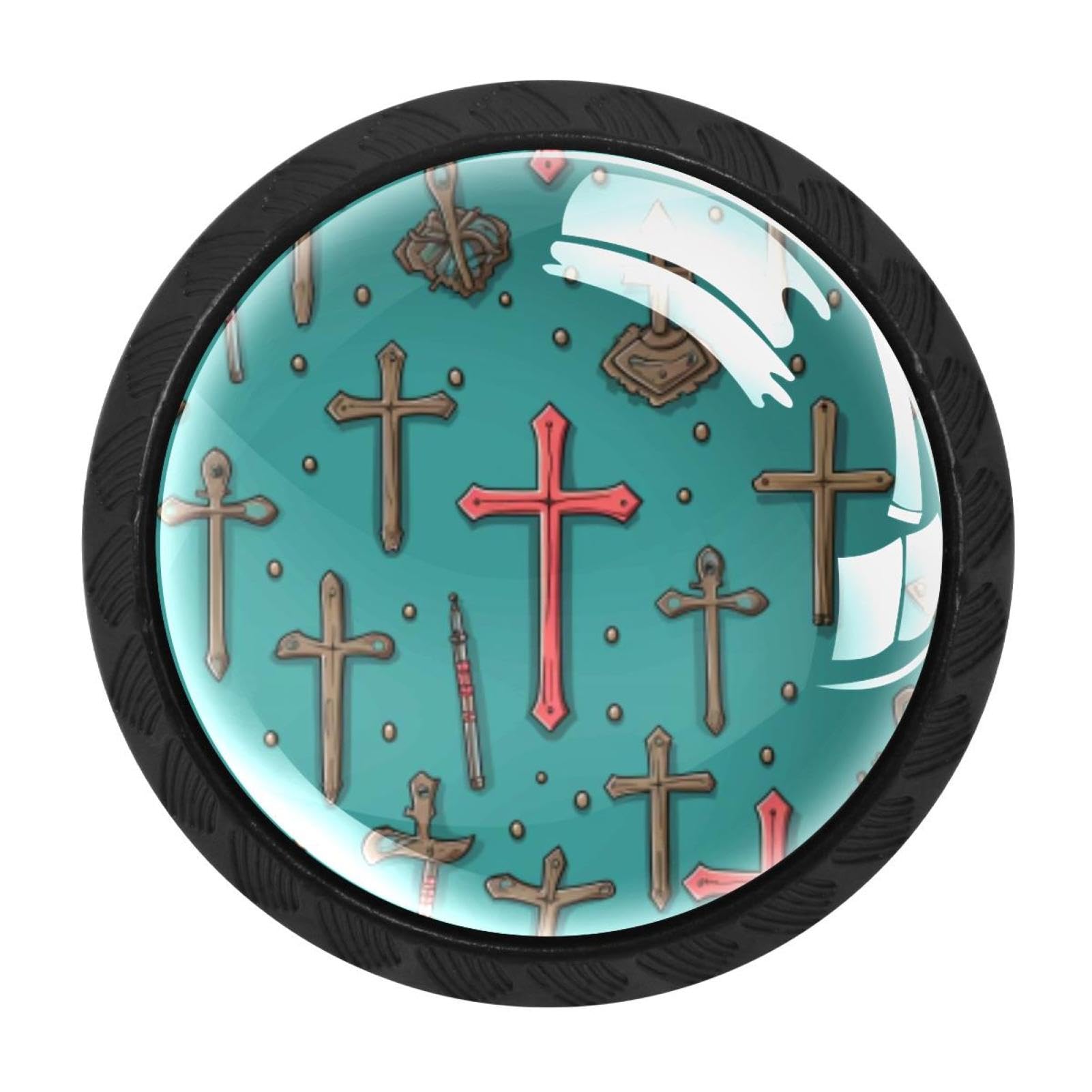 Chenzzzz Multicolored 04 4 Pieces Round Cabinet Knobs Easter Cross Dresser Knobs Pulls Handles With Screws For Drawer Pulls Handles Knobs Door Knobs