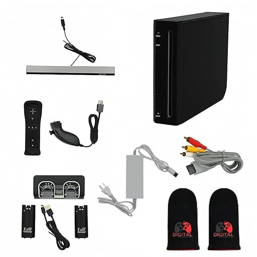 Nintendo Black Premium Wii Console with 2 Remotes, 2 Nunchucks, Dual Dock Stand, Sensor Bar & AV Cable