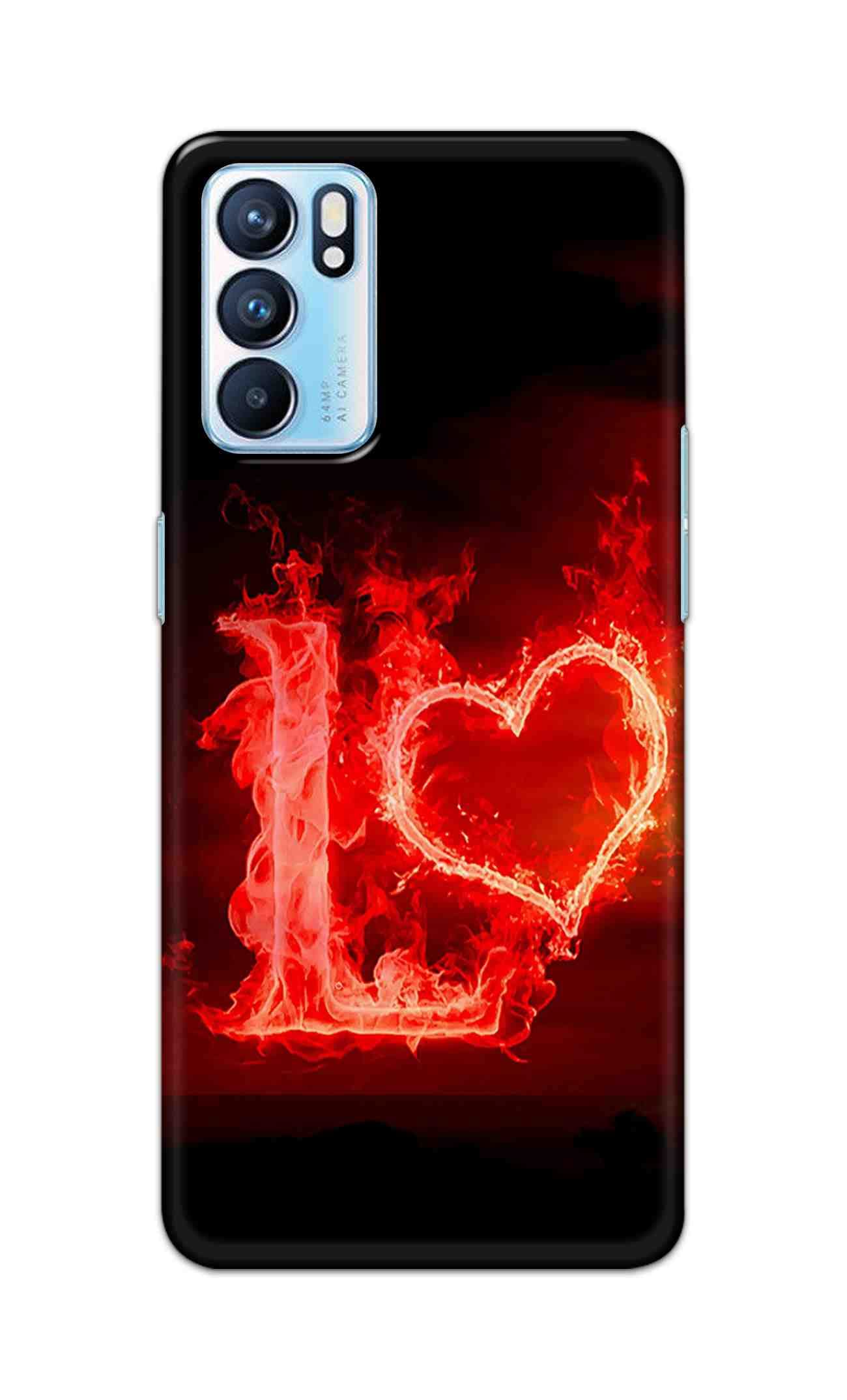 TweakyMod Designer Printed Hard Case | Fire Heart Letter L Back Cover Compatible with Oppo Reno 6 5G