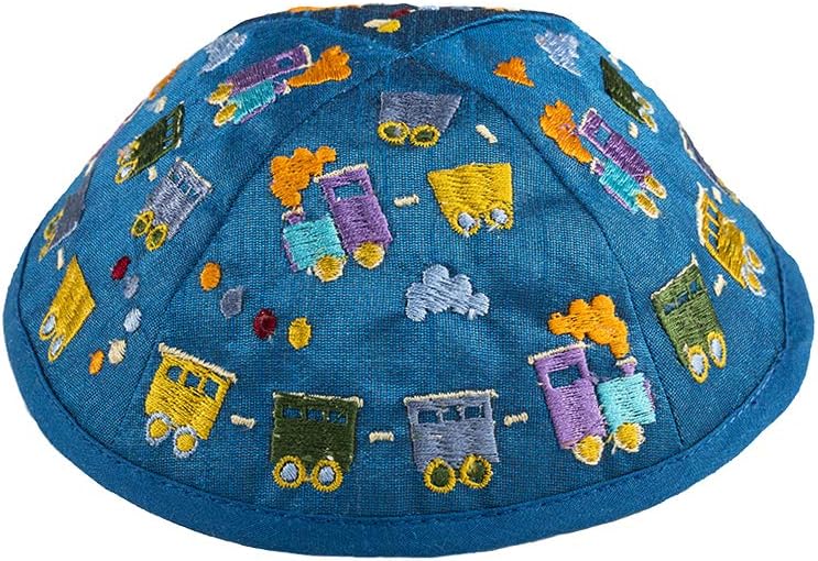 EMANUEL Yair Kippah for Kids Multi-Color Train Embroidery Yarmulke for Children