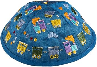 EMANUEL Yair Kippah for Kids Multi-Color Train Embroidery Yarmulke for Children