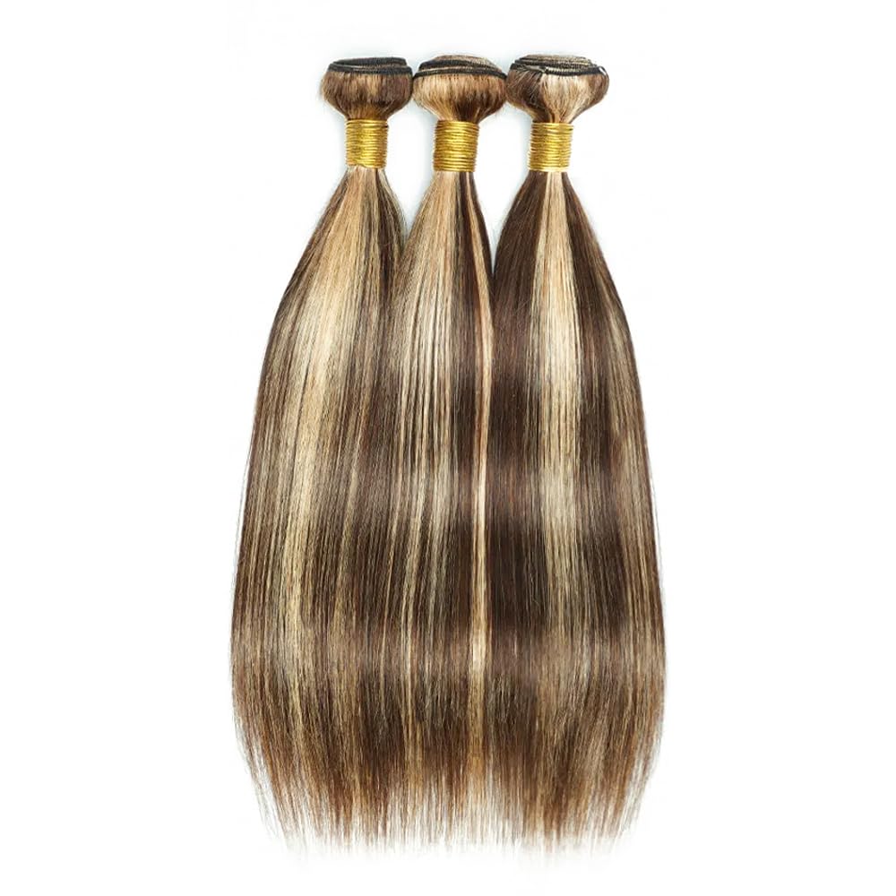 P4/613 Highlight Blonde Straight Human Hair Bundles Double Weft Brazilian Hair Extensions Ombre Two Tone Brown Mixed With Blonde Bundles for Black Women 16 18 20 Inch