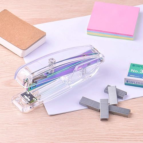 Miniatura 5 de Coopay Engrapadora de acrílico transparente púrpura con 2000 grapas plateadas para accesorio de escritorio de oficina (morado)