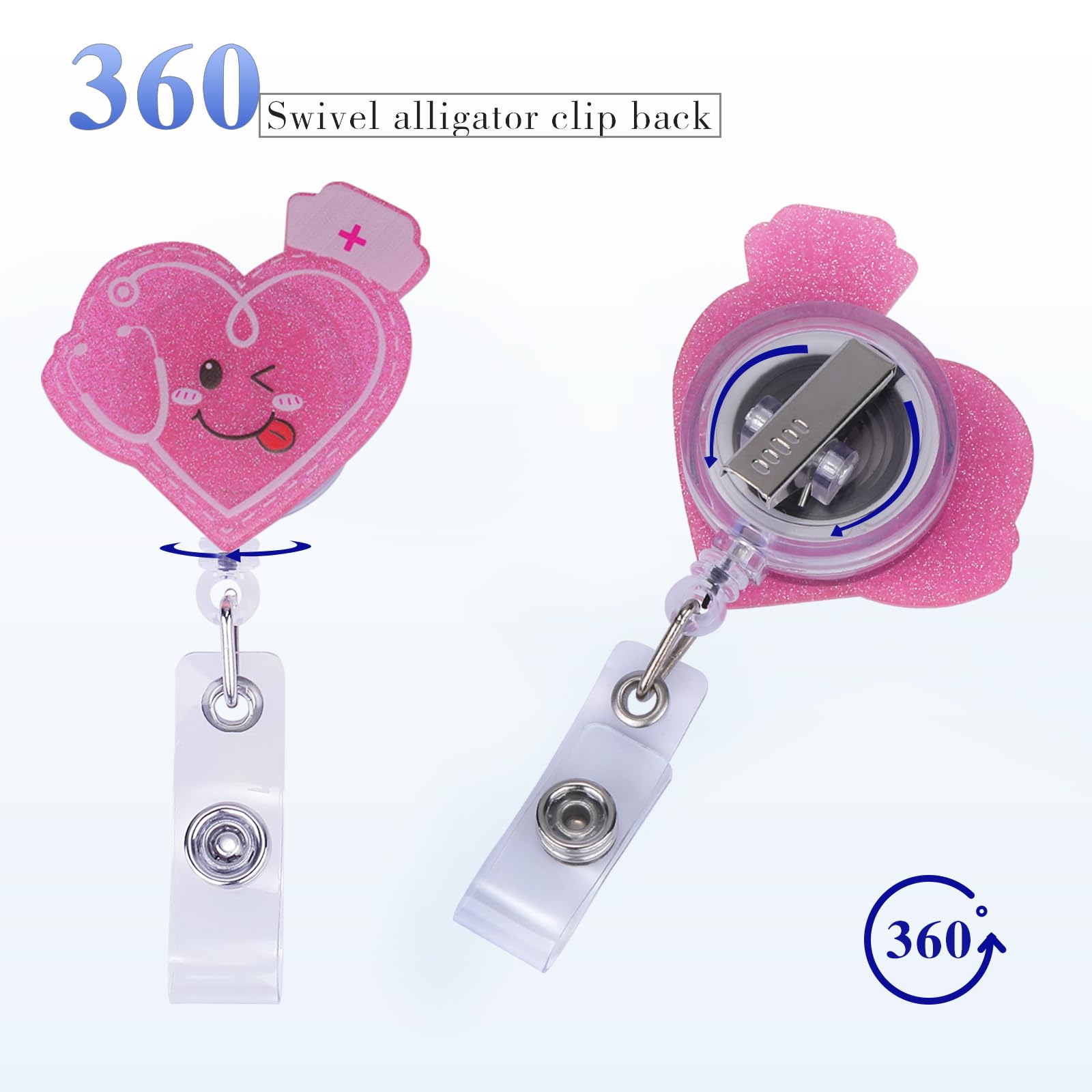 BEEFLYING Pink Heart Badge Reel Retractable Cute Nurse ID Card Badge Badge Holder with Swivel Alligator Clip for Office School Hospital Teacher Nursing Name Tag Card - Image 3