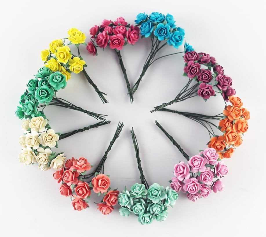 100 pcs Tiny Artificial Roses Mixed Pastel Shade Ten Color Mulberry Paper Flower 15-18 mm Flower Wedding Scrapbooking - Image 3