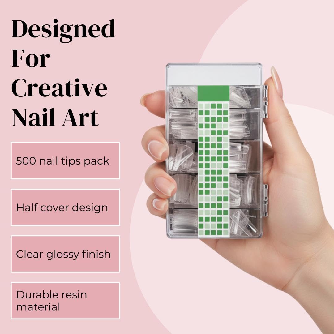 SHILLS PROFESSIONAL 500 Pcs Artificial French Cut Nail Tips Box Clear 1