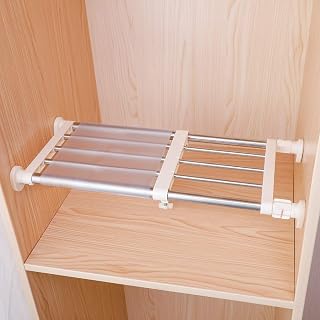 Hershii Expandable Tension Shelf Rod Organizer - Adjustable Metal Storage Rack for Closet, Wardrobe, Kitchen, Bathroom Cabinets