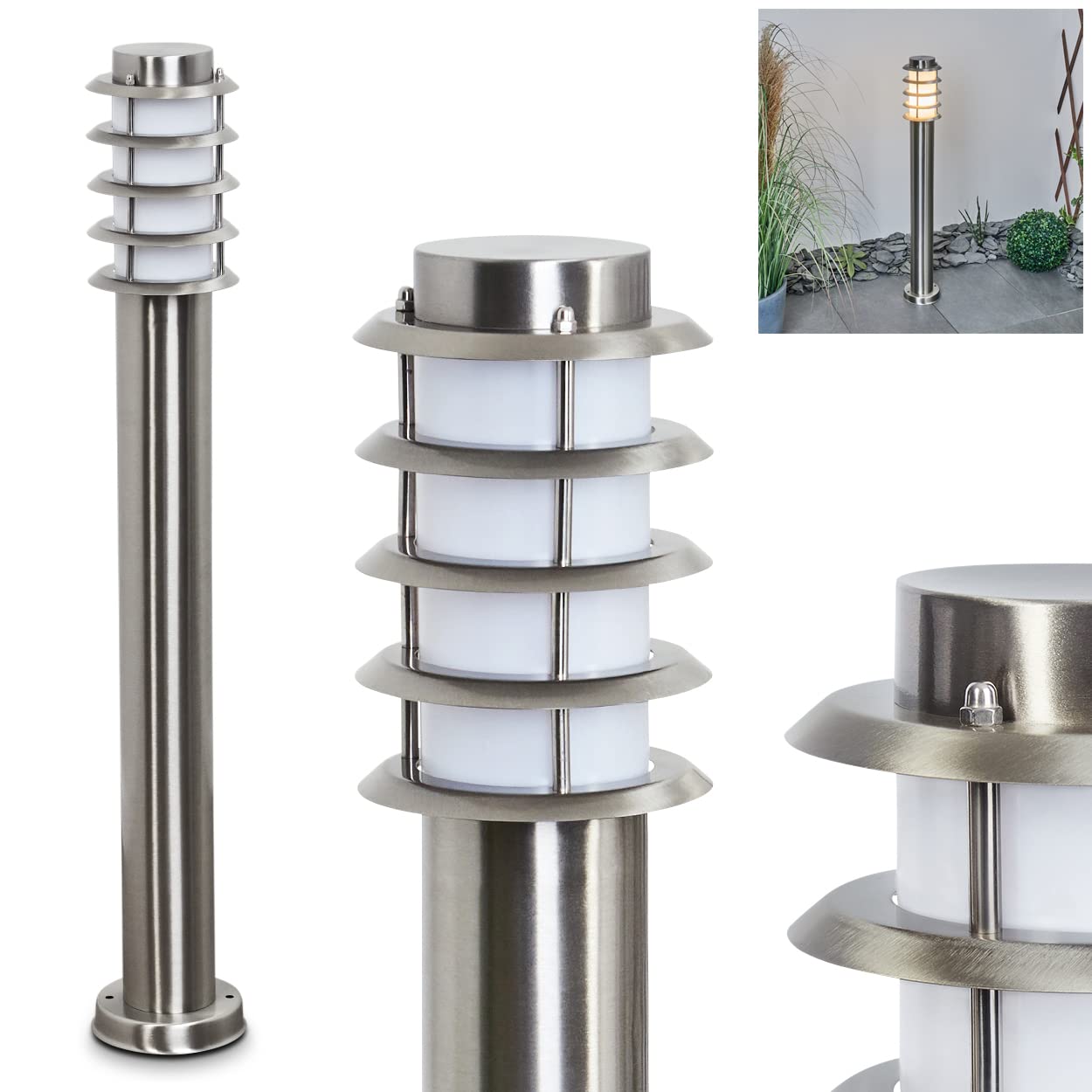 Outdoor Lamp Tunes, Modern Bollard Light Made Of Stainless Steel And Plastic Discs, Path Light 110 Cm, Garden Lamp With E27 Socket, Garden Lighting - View #11