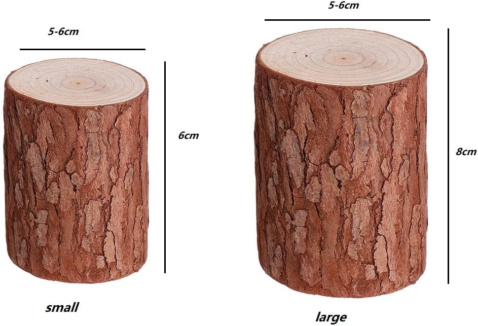 Veemoon 2pcs Small Natural Tree Stump Decor Decorative Stump Unfinished Wood Slices Circles Tree Cake Stand for Garden Wooden Embellishment Wooden Log Slice Mini Wood Log (5cm Wide, 6/8cm High) image 2
