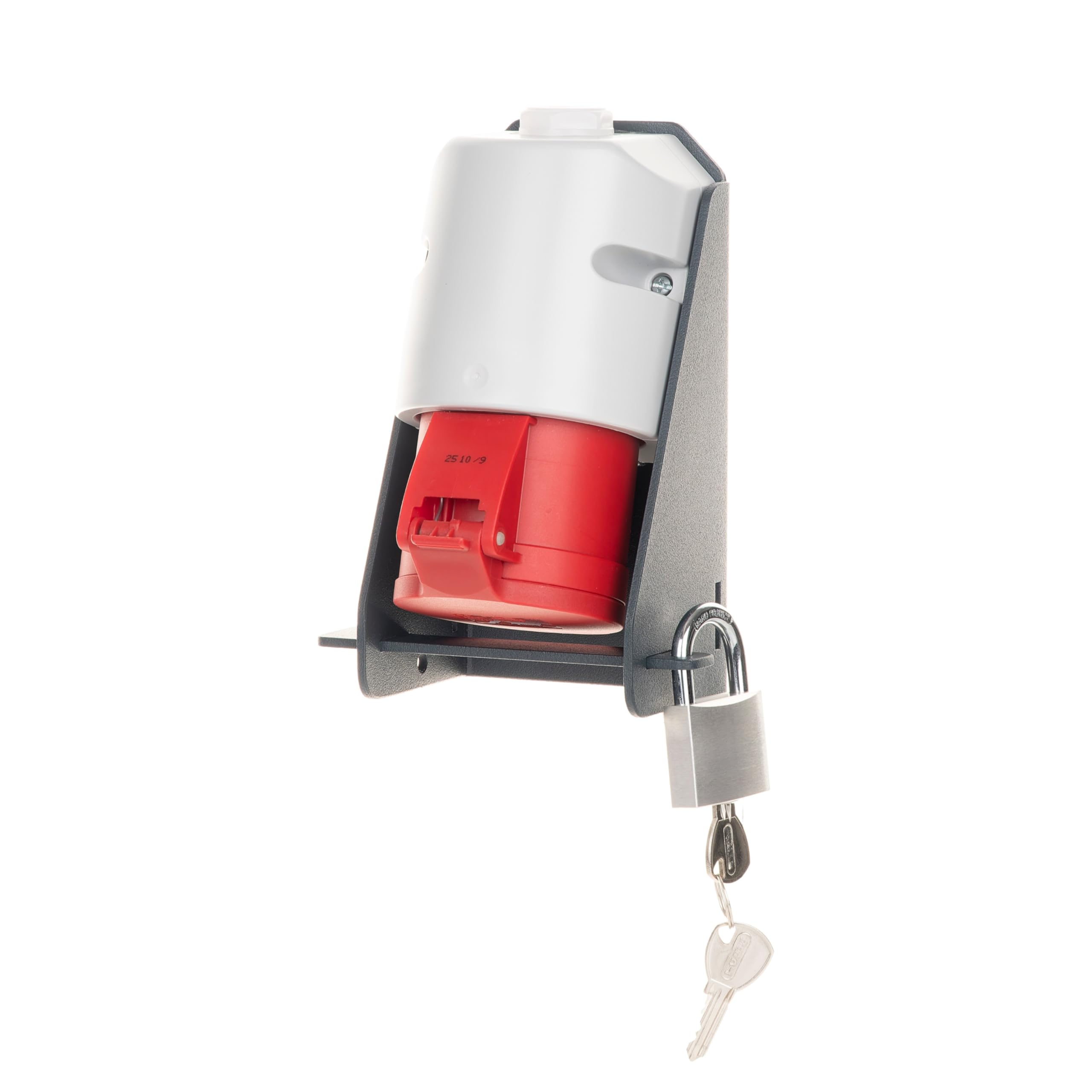 CEE Steckdose abschließbar – Industriesteckdose mit Aluminium-Gehäuse & Vorhängeschloss – Wandmontage (22 kW (400 V, 32 A, 3-phasig))