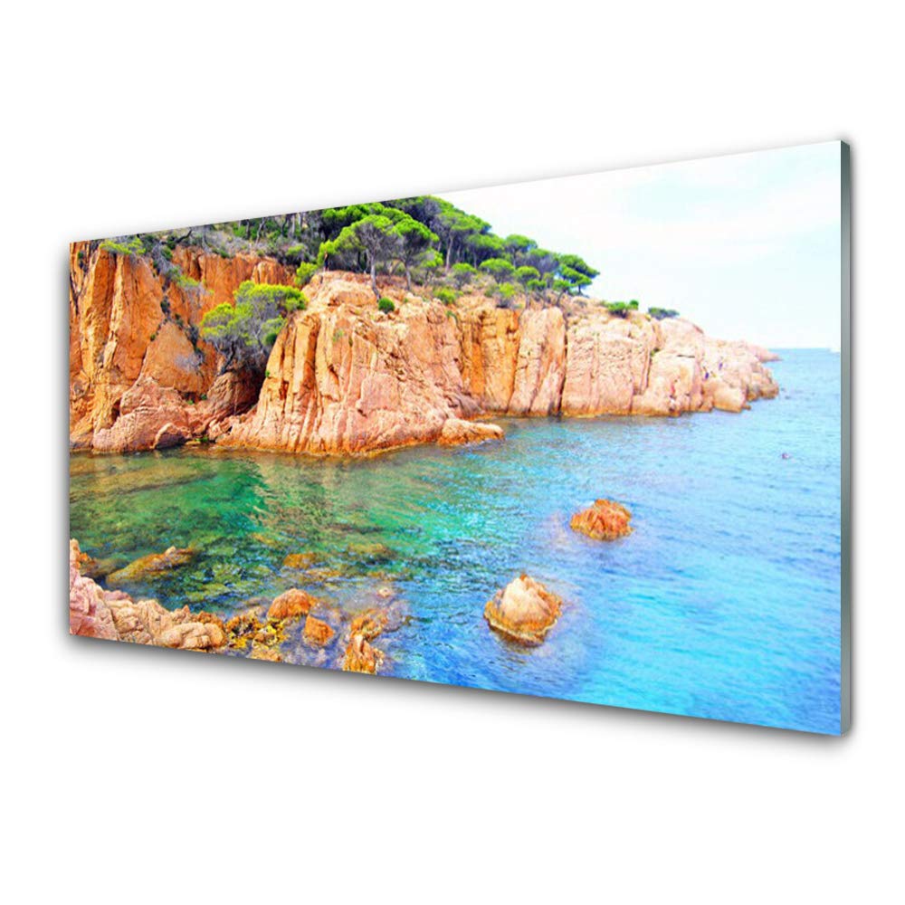 Tableau moderne verre trempé 100x50 cm Tulup paysage rocheux mer déco murale salon