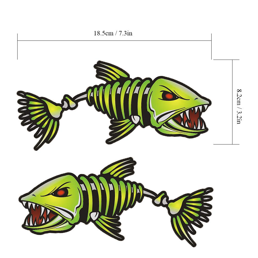 Adesivi di pesce, 2 pezzi di pesce denti bocca adesivi scheletro pesce adesivi barca da pesca canoa kayak accessori grafici