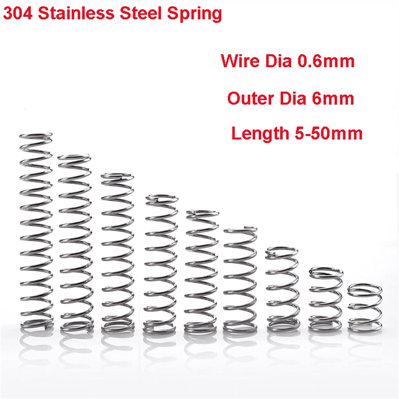 Bclla Zkenyao-Spring Y Type Spring 304 Stainless Steel Pressure Spring Wire Dia 0.6mm Outer Dia 6mm Length 5-50mm, 10PCS, More Durable (Length : 0.6x6x35mm)