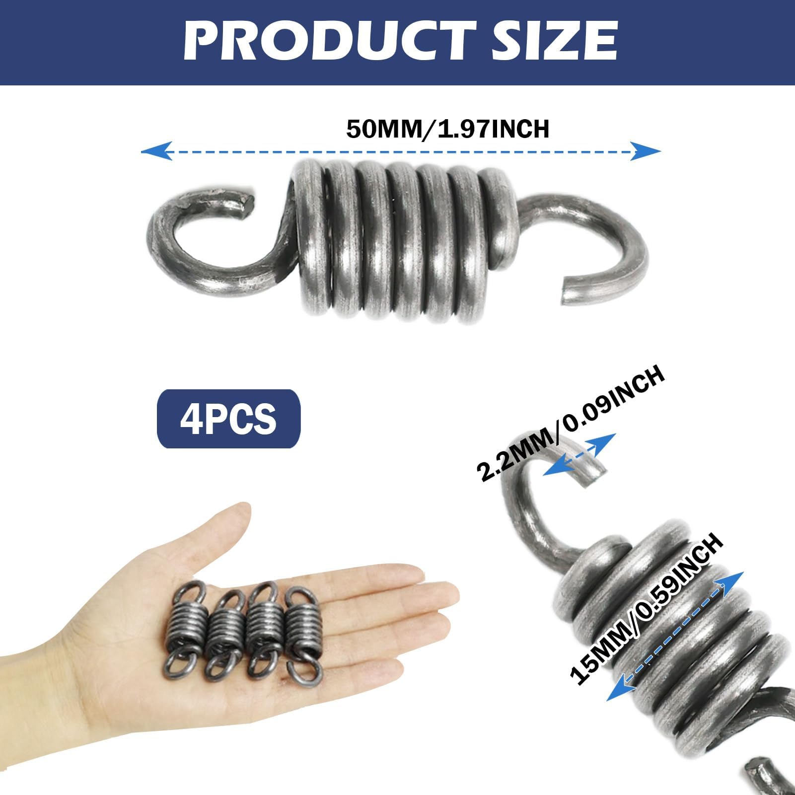 4 Stück Zugfedern Aus Edelstahl Mit Doppelhaken – 3x16x50 Mm, Max. Zuglänge 62 Mm – Korrosionsbeständig, Für Maschinen, Möbel & Reparaturen