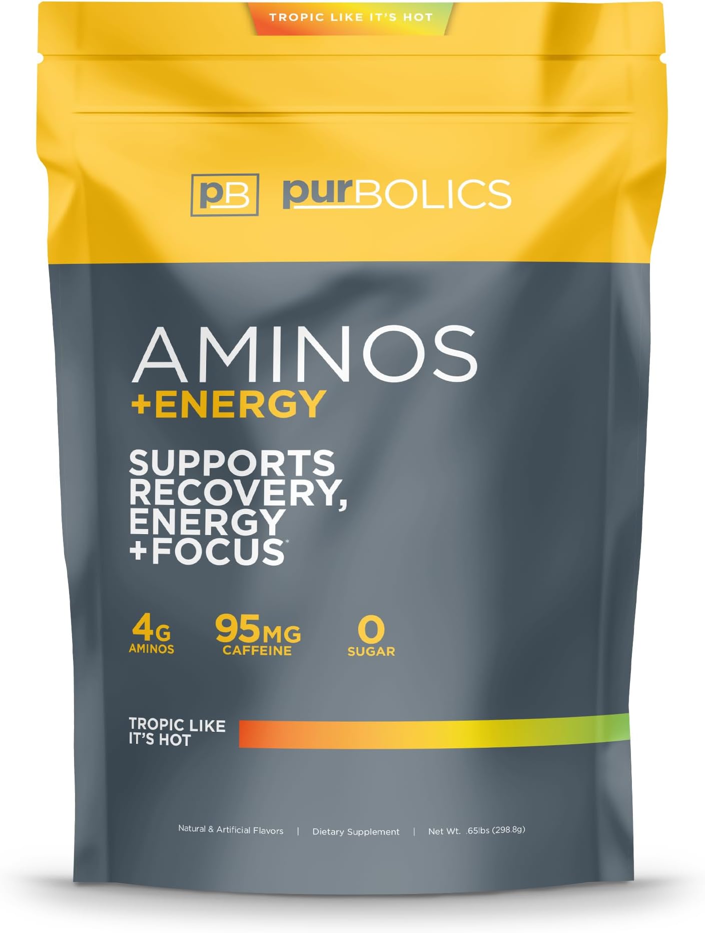 Aminos + Energy | Supports Recovery, Energy & Focus | 95mg of Caffeine, 0 Calories & 60 Servings (Tropic Like It's Hot)