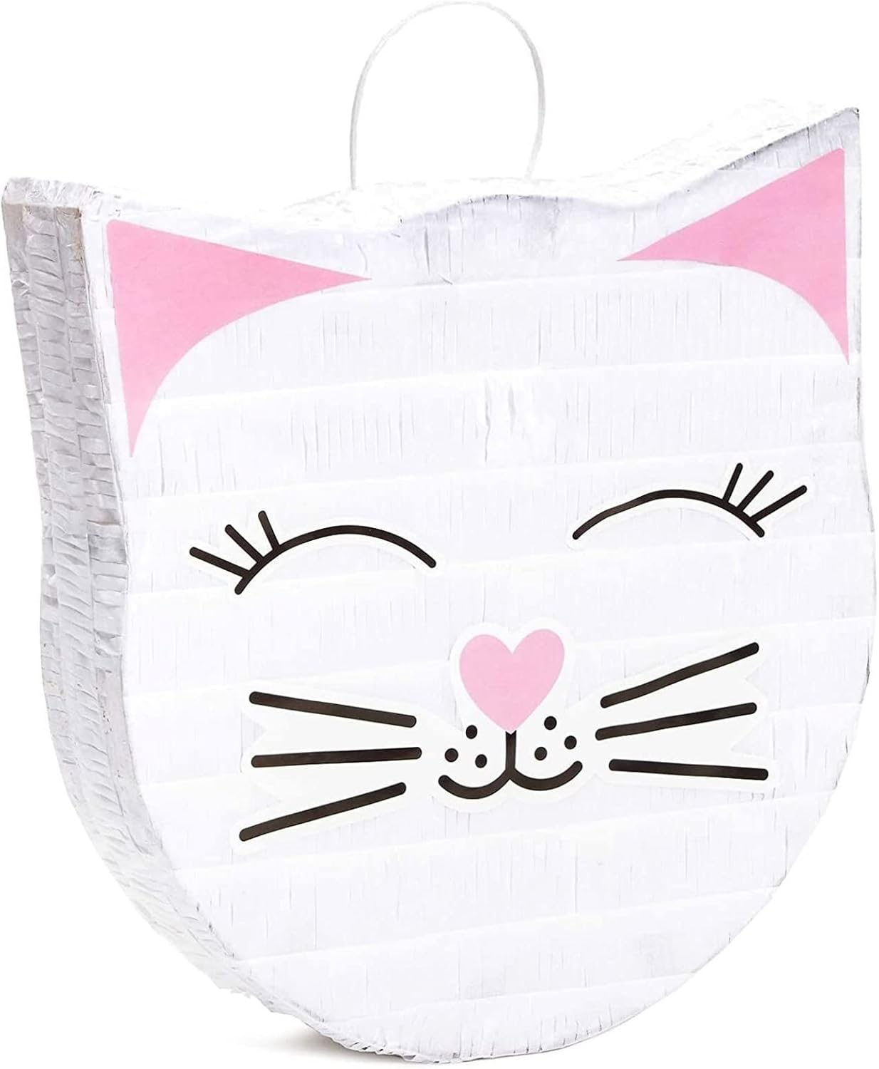 BLUE PANDA Cat Pinata - 14 x 12.8 x 3 In, White, 1 Count - Mini Pinata for Cat Birthday Decorations & Party Supplies, Pastel Birthday Decor & Rainbow Party Decor