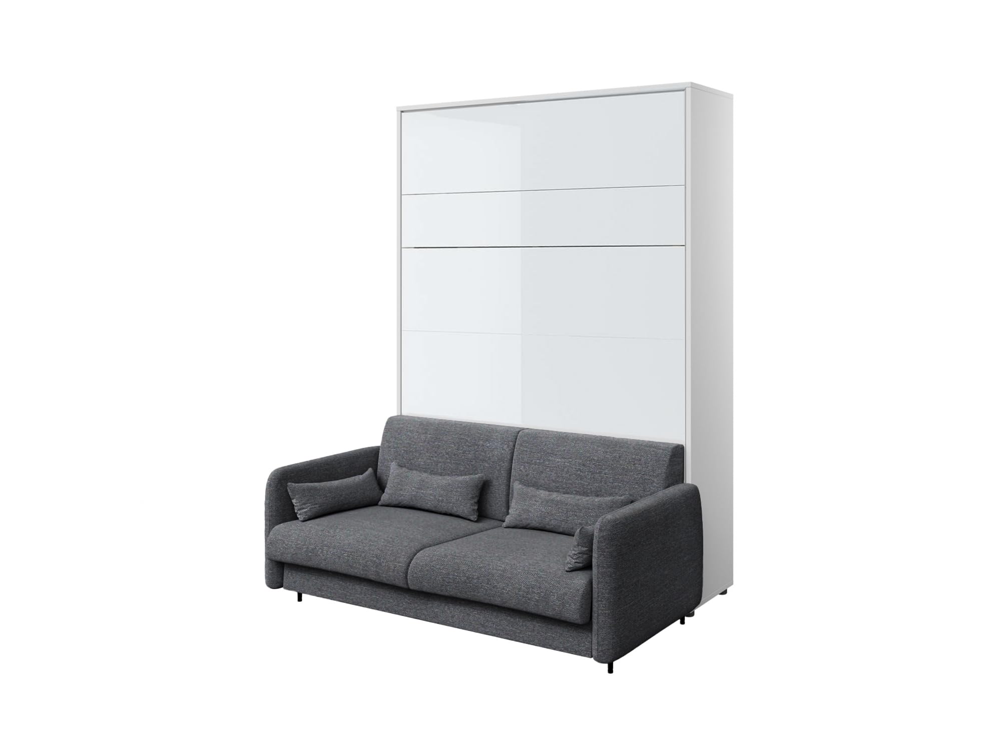 MEBLINI Schrankbett mit Sofa Bed Concept - Wandbett mit Lattenrost - Klappbett mit Schrank - Wandklappbett - Murphy Bed - BC-12-160x200cm Vertikal - Weiß Hochglanz/Dunkelgrau