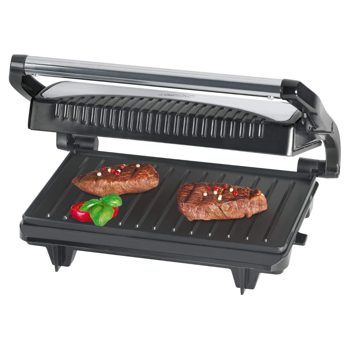 Clatronic MG 3519 Multigrill for Double-Sided Grease-Free Grilling, Non-Stick Grill Plates, Stainless Steel Housing, Black - Image 2