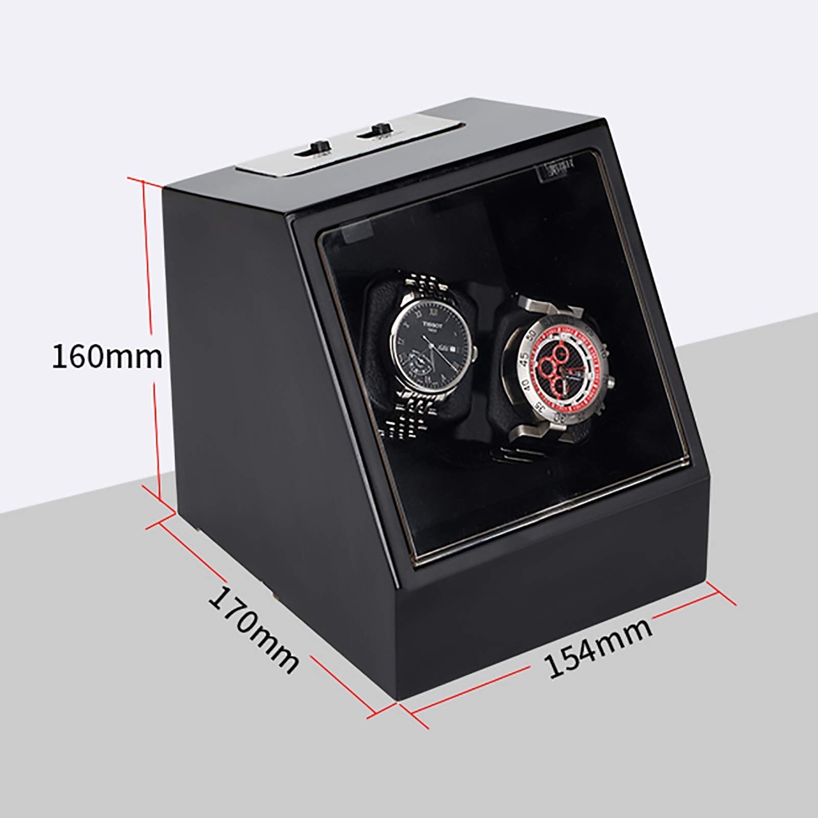 Caja de bobinado de Reloj mecánico automático Negro 2 + 0, Dispositivo de Reloj Giratorio de Motor, agitador de Reloj, Almacenamiento (Caja de exhibición de Reloj)