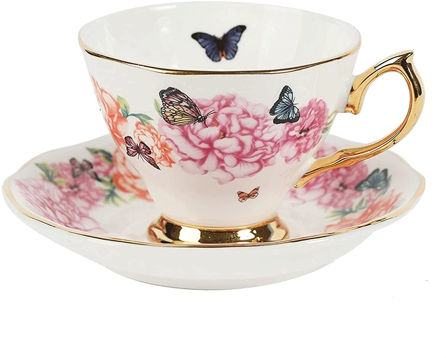 Kaffeetassen aus Glas mit Blumenmotiv, Emaille-Glasbecher, Emaille-Teeglas mit Blumenmotiv, Kaffeetasse, Glasbecher, Serie „Afternoon Garden“, Teetasse aus Bone China mit Blumenmotiv, Kaffeetasse, eur