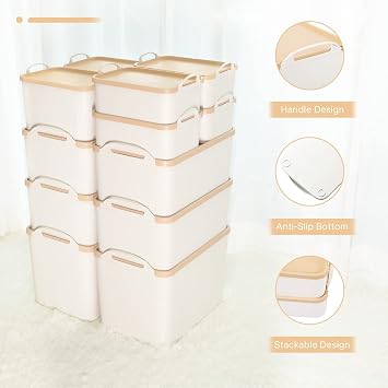ANMINY White Plastic Storage Bins Baskets with Lids, 12-Pack, 2XL+4L+2M+4S