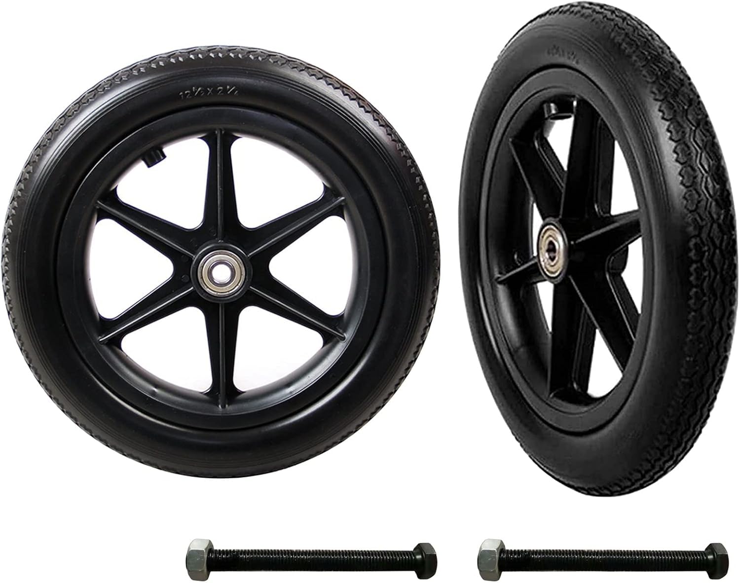 Vollreifen Vorderrad, 2 Stück Ersatzräder Für Radch, Mit Lager/Schraube, Schwarz/Grau Walker Räder Kein Aufblasen Erforderlich, Black, 300mm-12inch