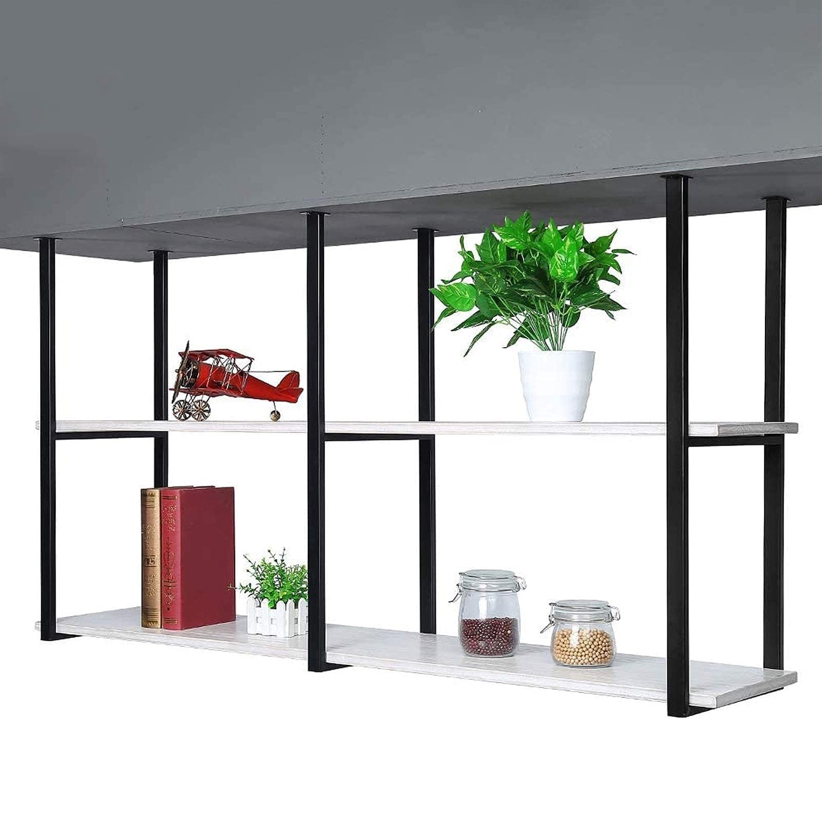 Mensole Da Muro Di Soffitto In Legno Massello - Porta Bottiglie Di Vino A Appeso - Porta Piante Ferro Battut Montato A Parete(80 * 30 * 80cm(31 * 12 * 31 IN))