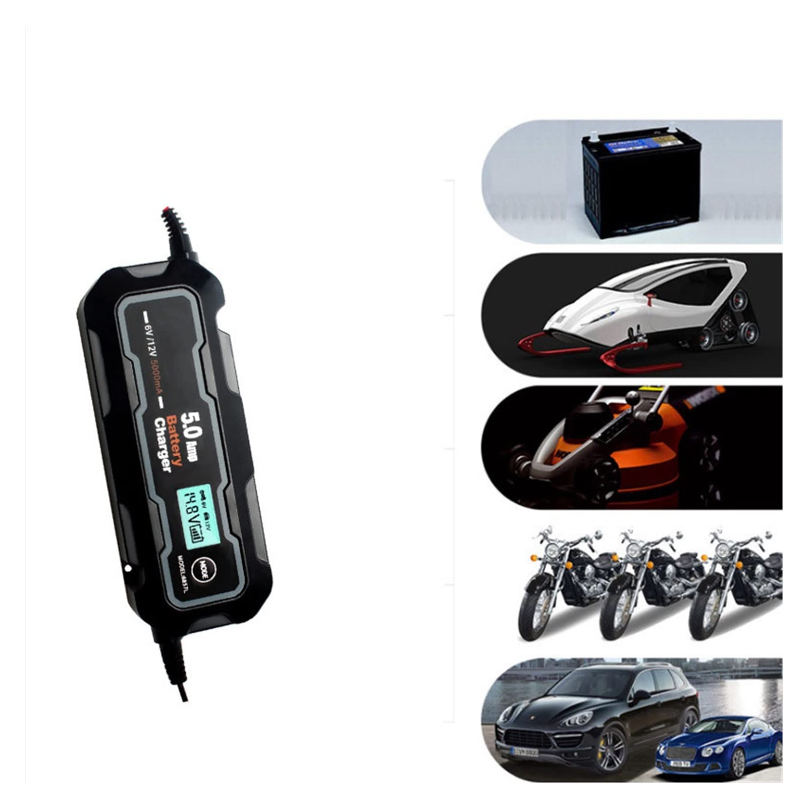 Ładowarka Baterii, Wielofunkcyjna ładowarka samochodowa 5000mA 6V/12V W pełni automatyczna inteligentna samochodowa ładowarka motocyklowa do samochodów