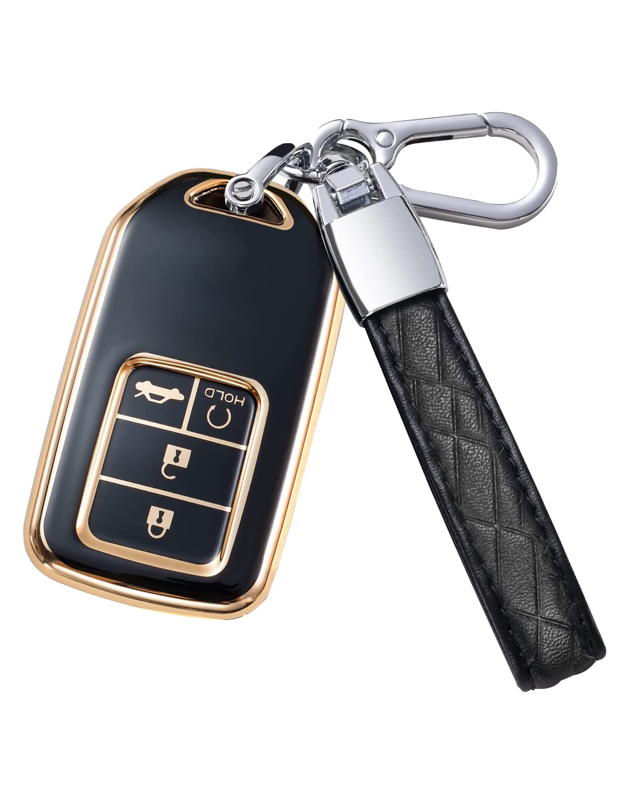 Homauptfor Honda Key Fob Cover with Leather Keychain Lanyard, Soft TPU Car Keys Shells Protection Case Compatible with Accord Civic CRV Jade Pilot Odyssey Vezel 4 Buttons